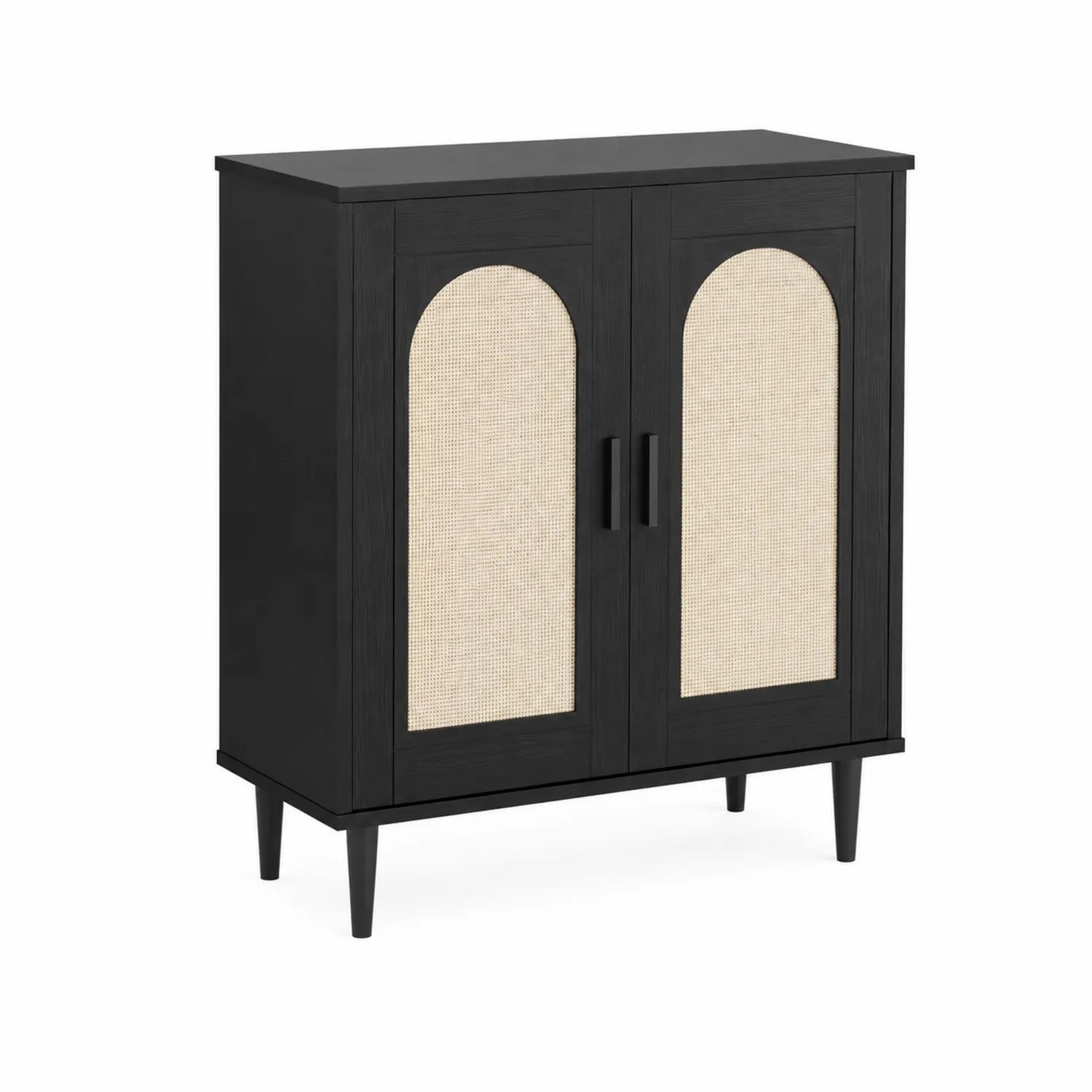 Credenza in legno con ante in tessuto intrecciato