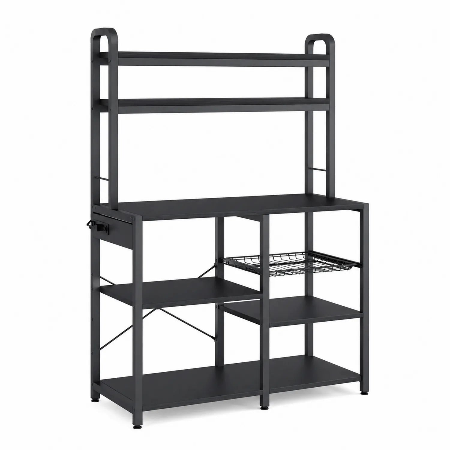 Scaffale Ufficio in Metallo Nero con Ripiani e Cassetto 90x40x160 cm