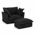 Divano in Velluto a Coste Nero con Pouf