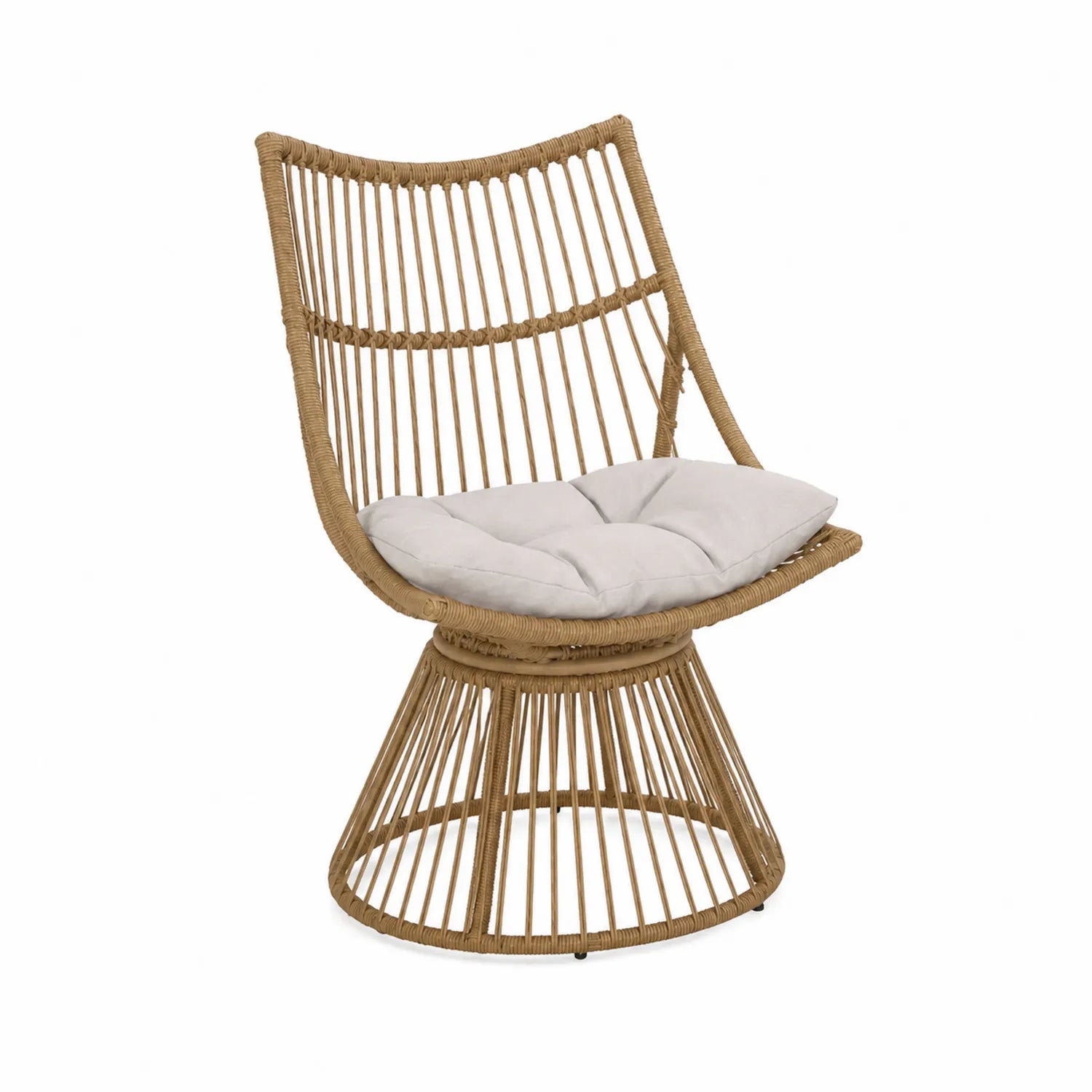 Sedia da esterno in rattan con cuscino in poliestere Beige