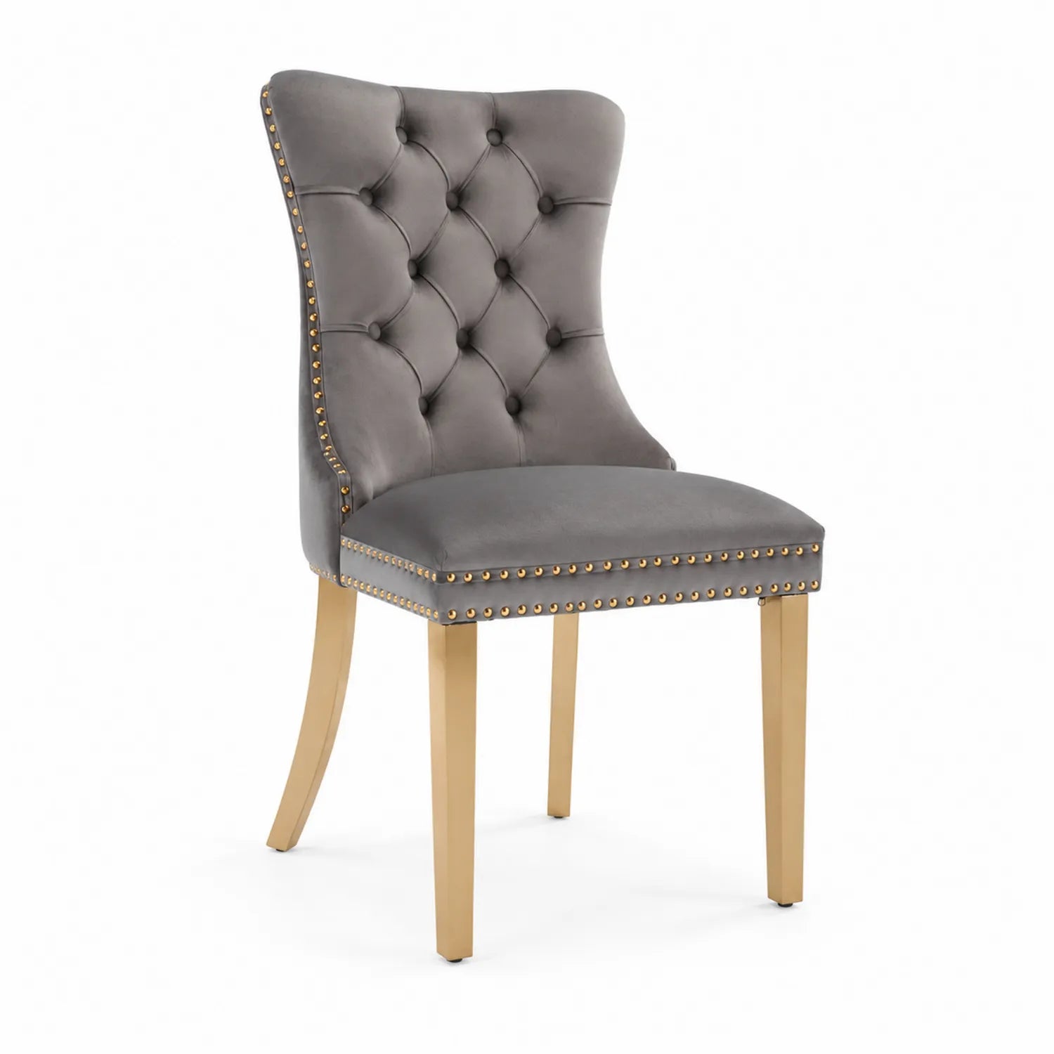 Sedia da Pranzo in Velluto Grigio con Gambe in Legno