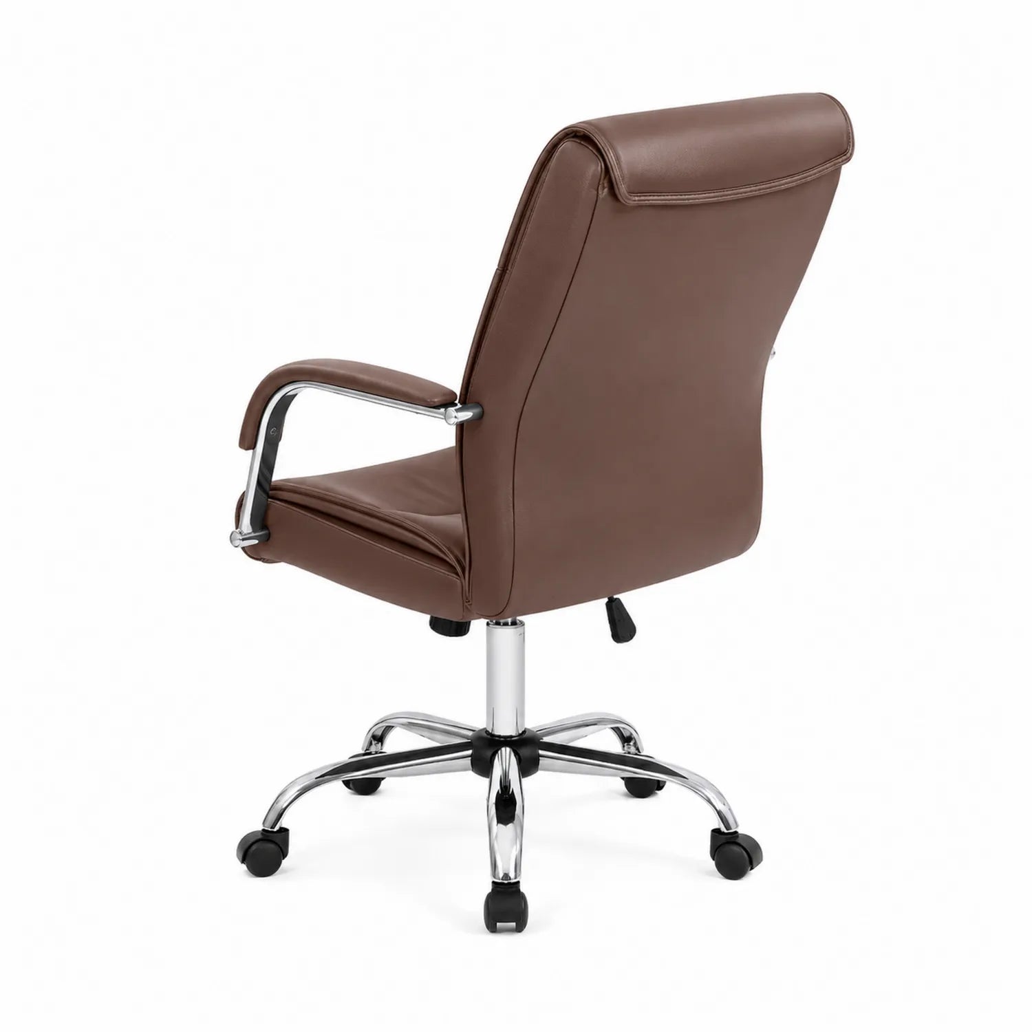 Sedia ufficio pelle PU marrone con base cromata