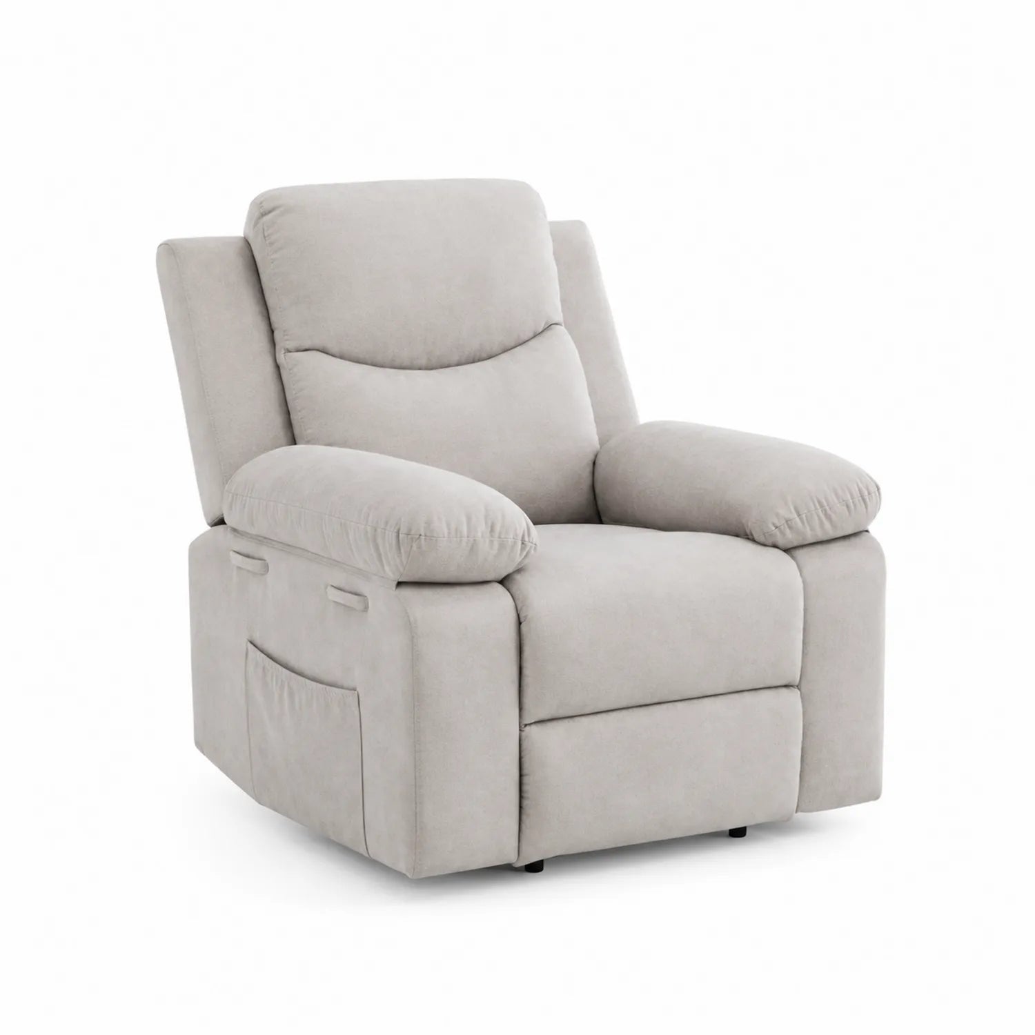 Poltrona reclinabile in tessuto grigio chiaro con base in metallo