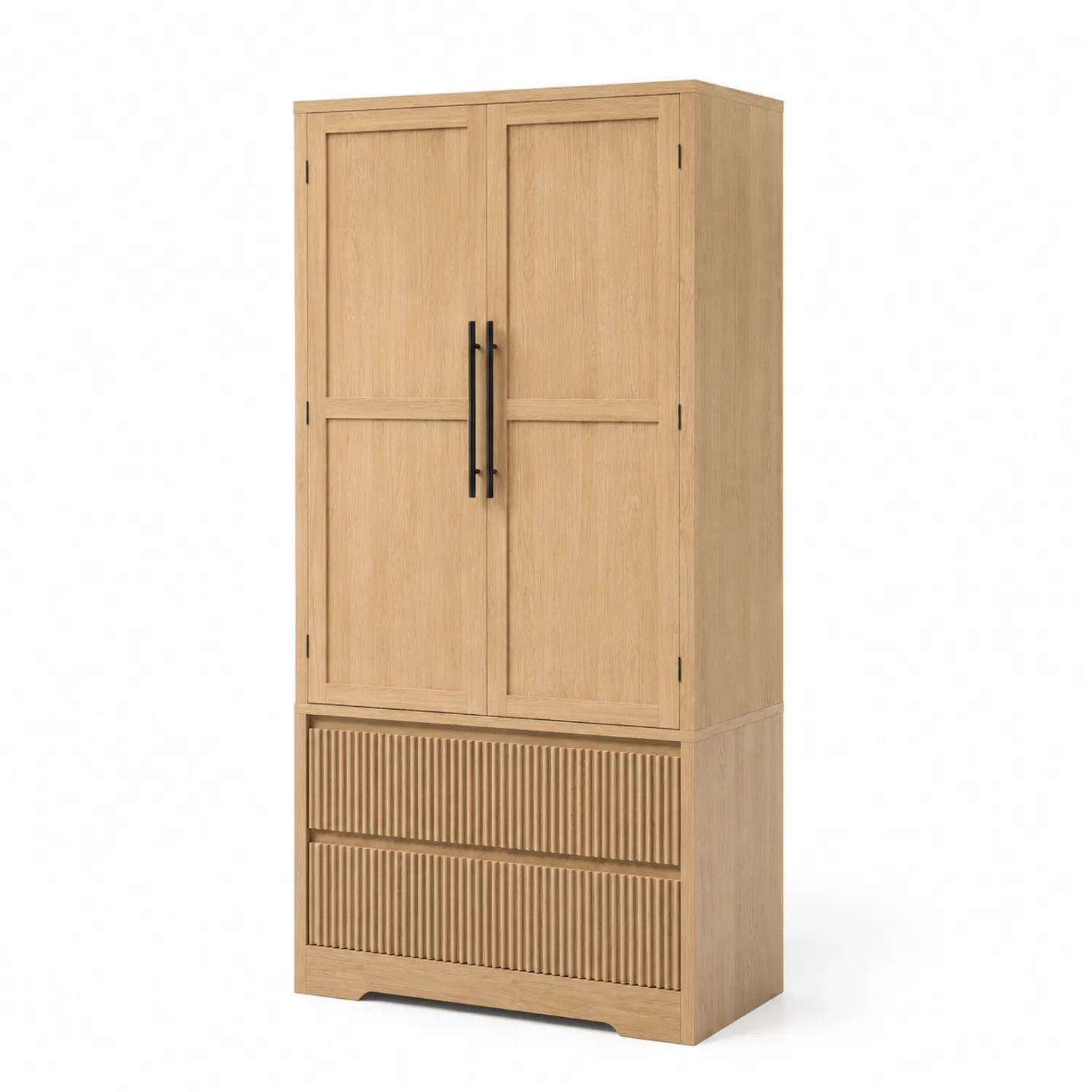 Armadio in legno di rovere con ante e cassetti