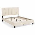 Letto in Metallo con Testiera Imbottita in Similpelle Crema, 200x160 cm