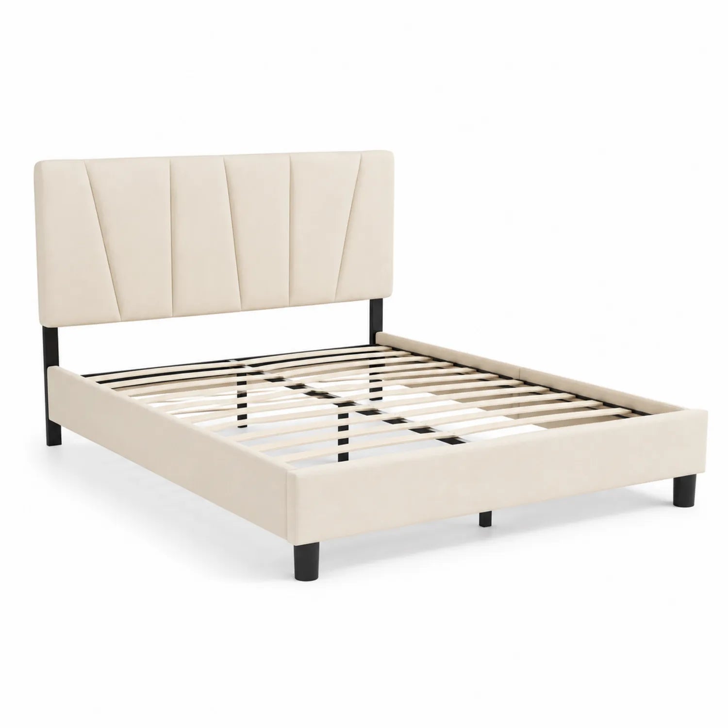 Letto in Metallo con Testiera Imbottita in Similpelle Crema, 200x160 cm