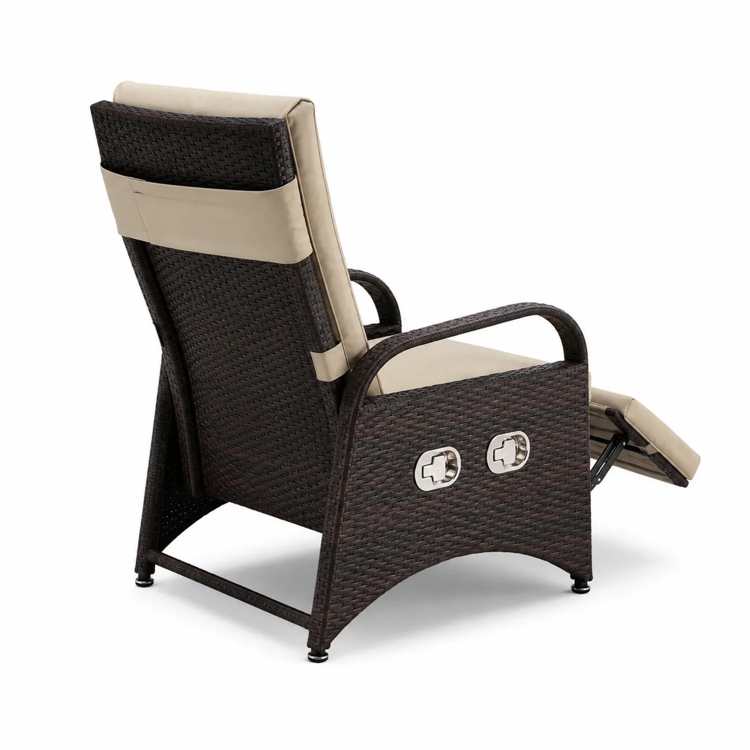 Sedia Reclinabile da Esterno in Rattan Sintetico Marrone con Cuscini Beige