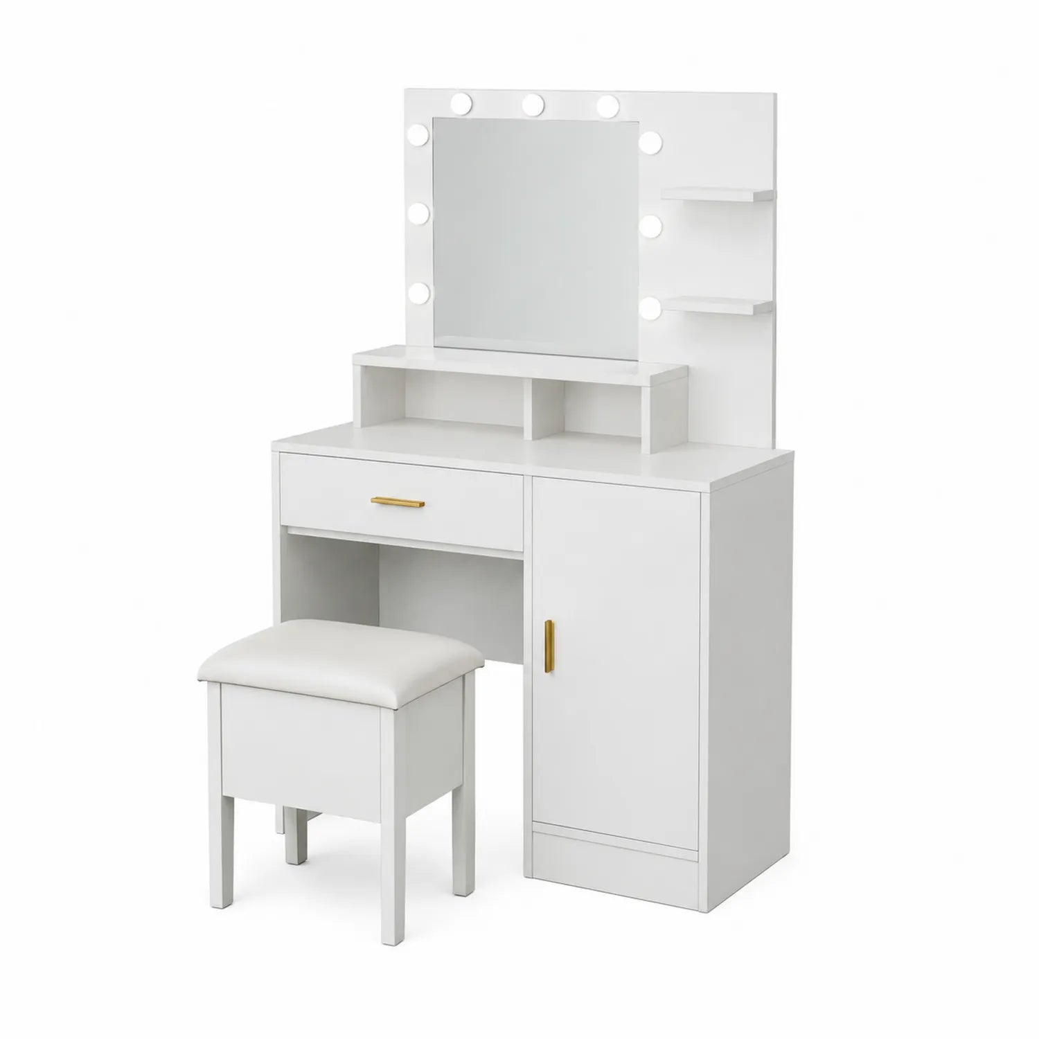 Toeletta in Legno Composito con Specchio LED e Sgabello Imbottito