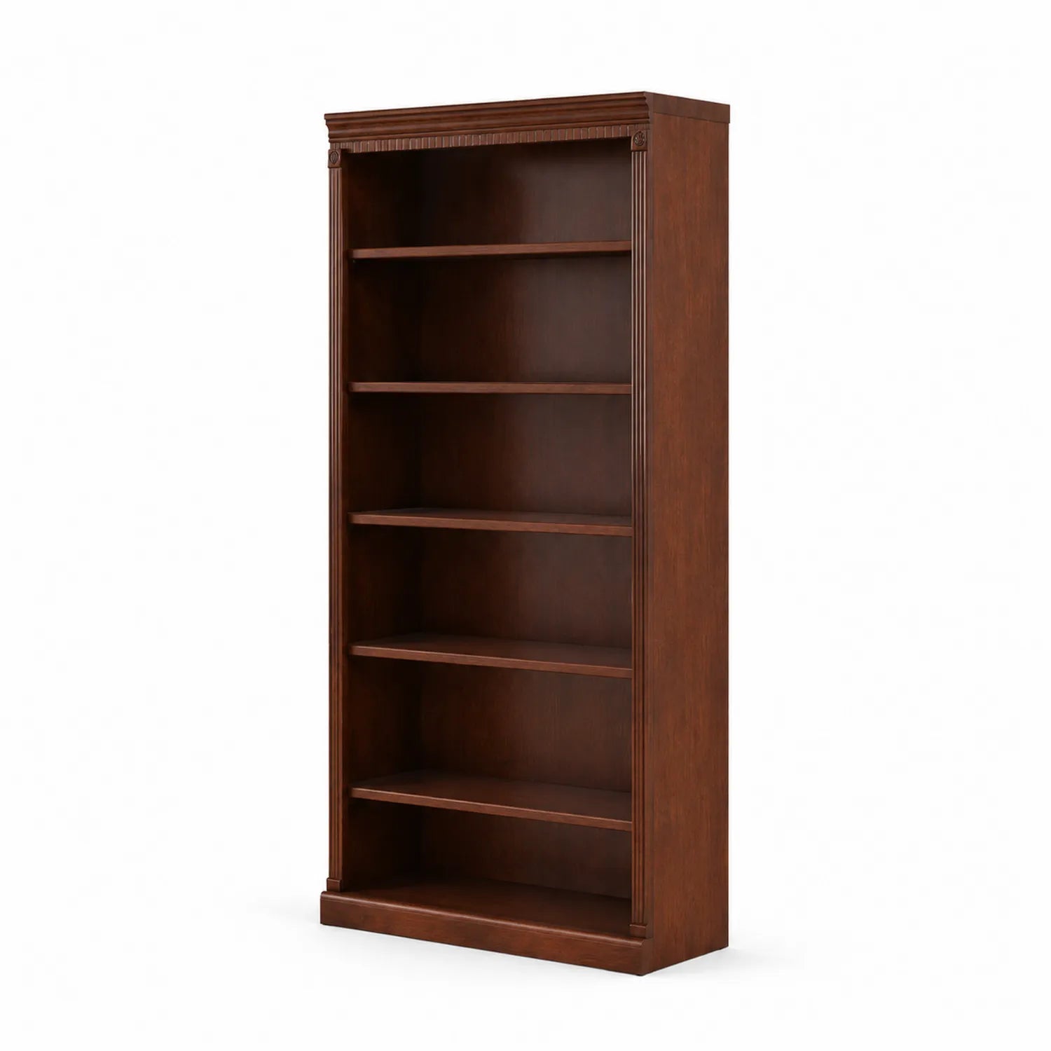 Libreria alta in legno massello di quercia marrone con 6 ripiani