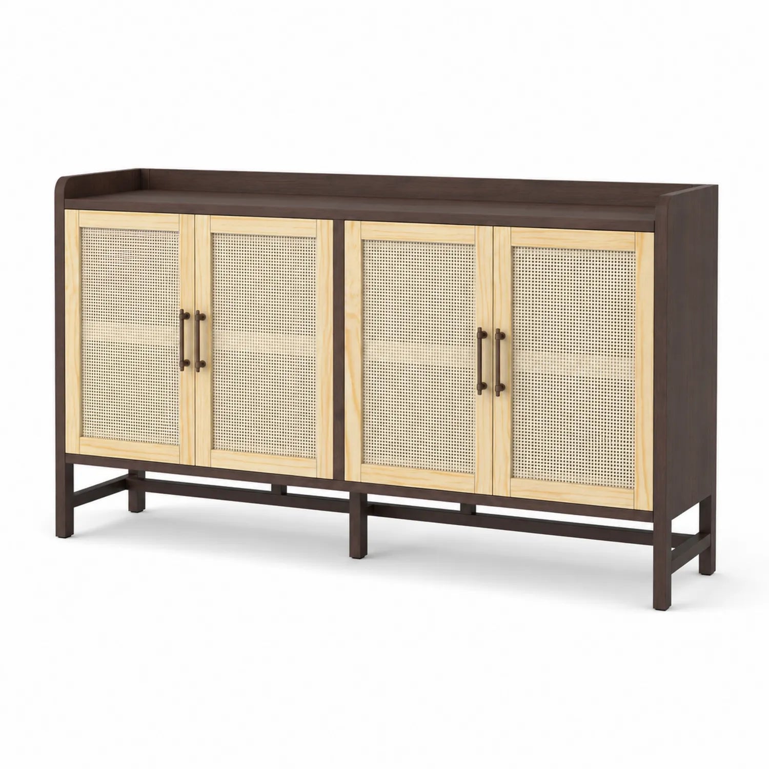 Credenza in Legno Massello e Ante in Rattan