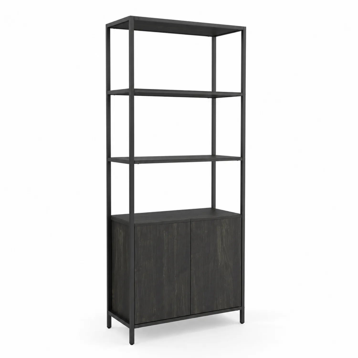 Scaffale libreria in legno con struttura in metallo nero 180x80x30 cm