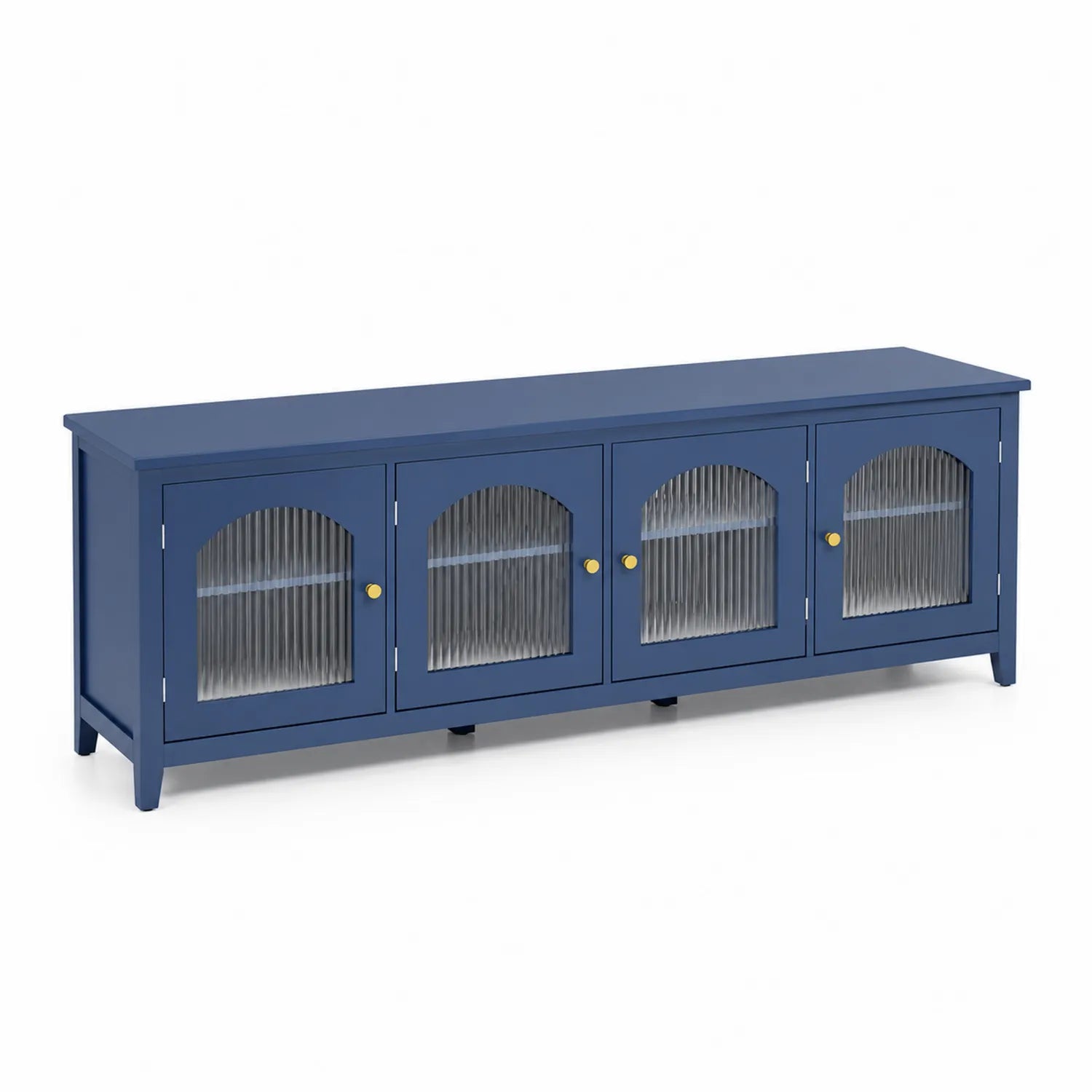 Credenza TV in Legno Blu con Ante in Vetro