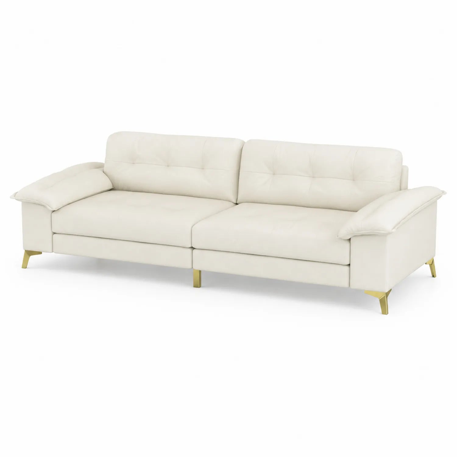 Divano a 3 posti in pelle PU con gambe in metallo dorato, 220x90x80 cm
