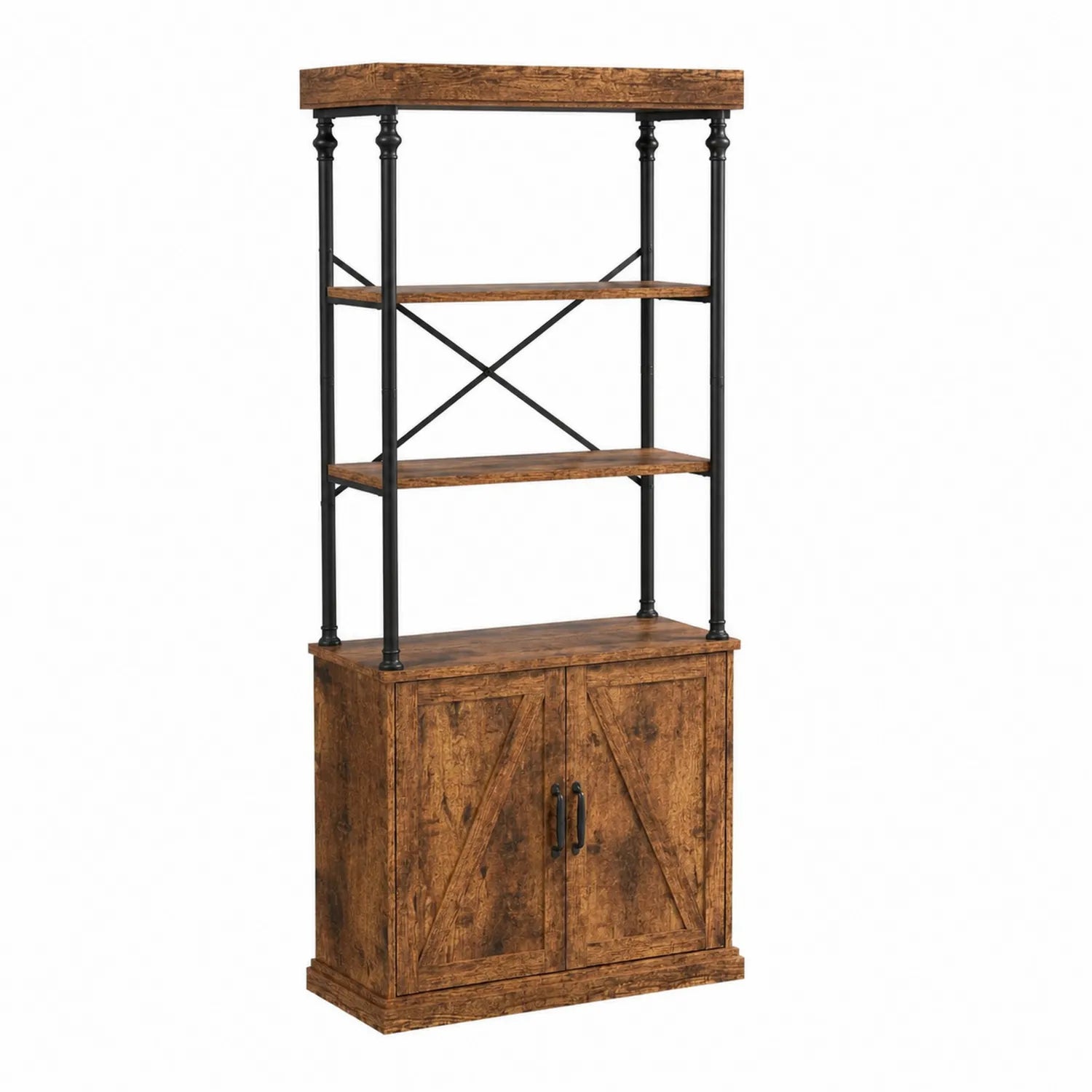 Libreria Scaffale in Metallo e MDF Marrone con Armadio