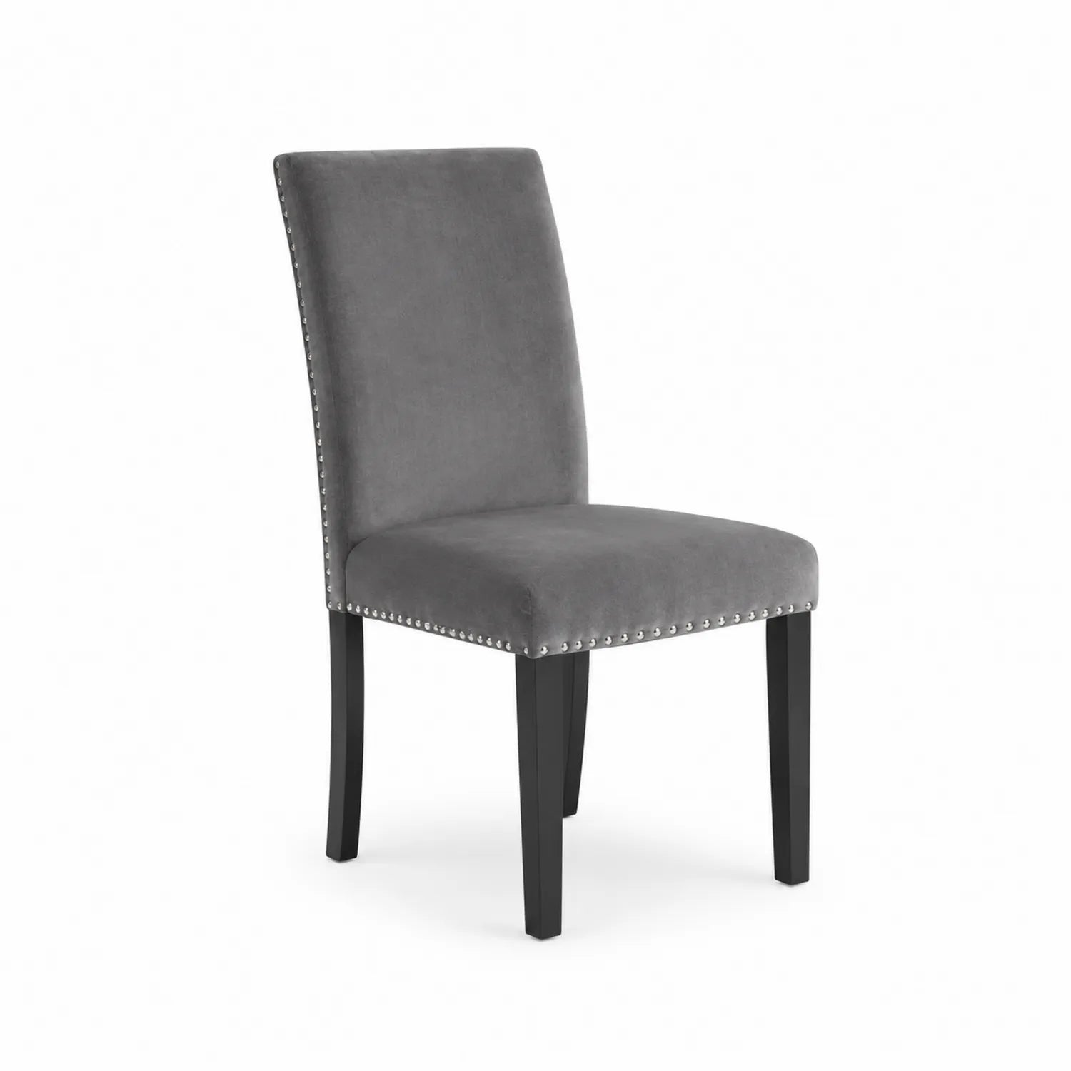 Sedia da pranzo in tessuto vellutato grigio con gambe in legno