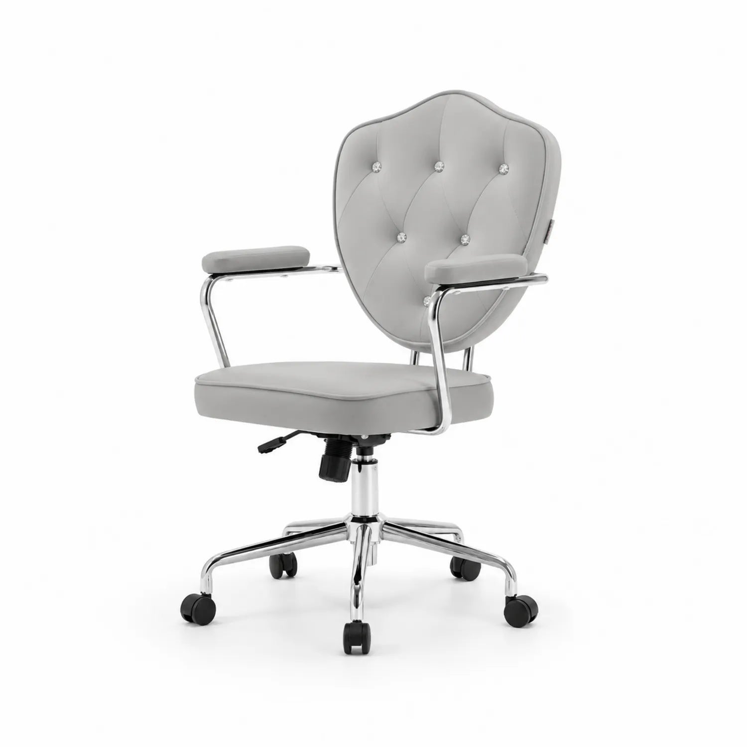 Sedia da ufficio in metallo cromato e PU grigio