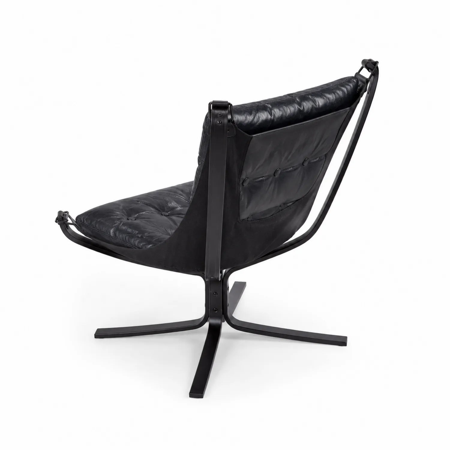 Sedia lounge in pelle con struttura in acciaio nero