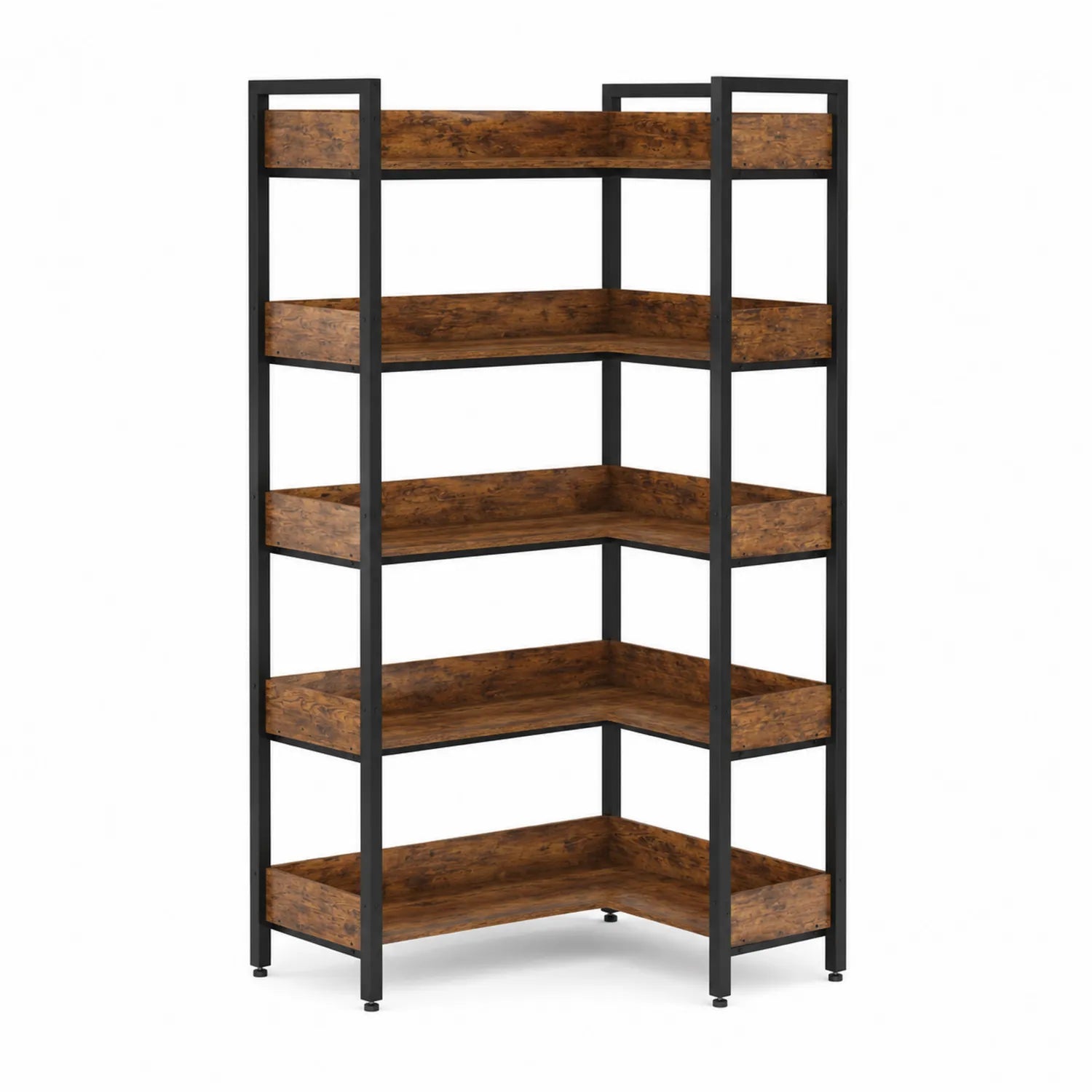 Scaffale Angolare a 5 Ripiani in Legno MDF e Metallo