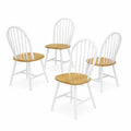 Set di 4 Sedie in Legno Massello Faggio Bianco e Naturale