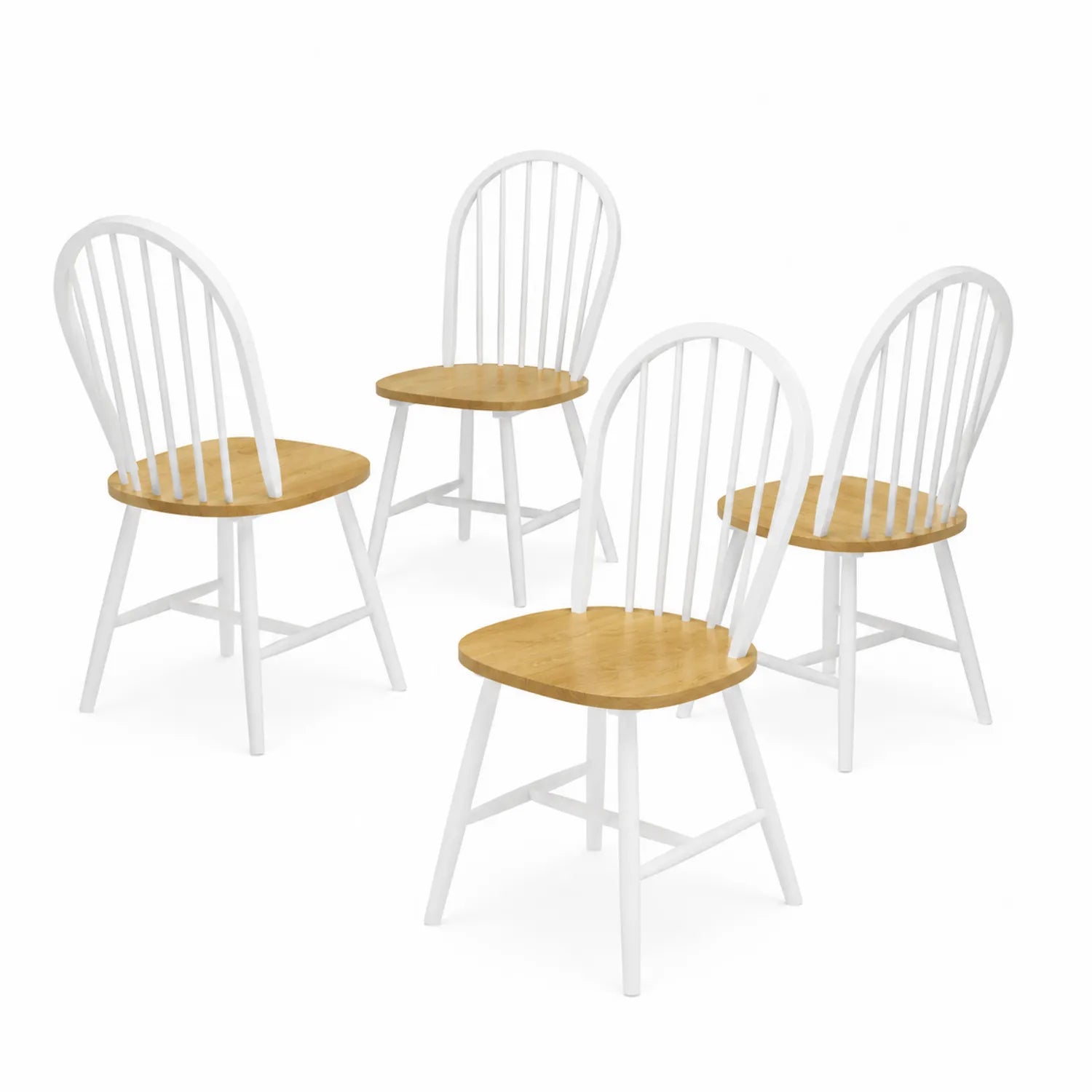 Set di 4 Sedie in Legno Massello Faggio Bianco e Naturale