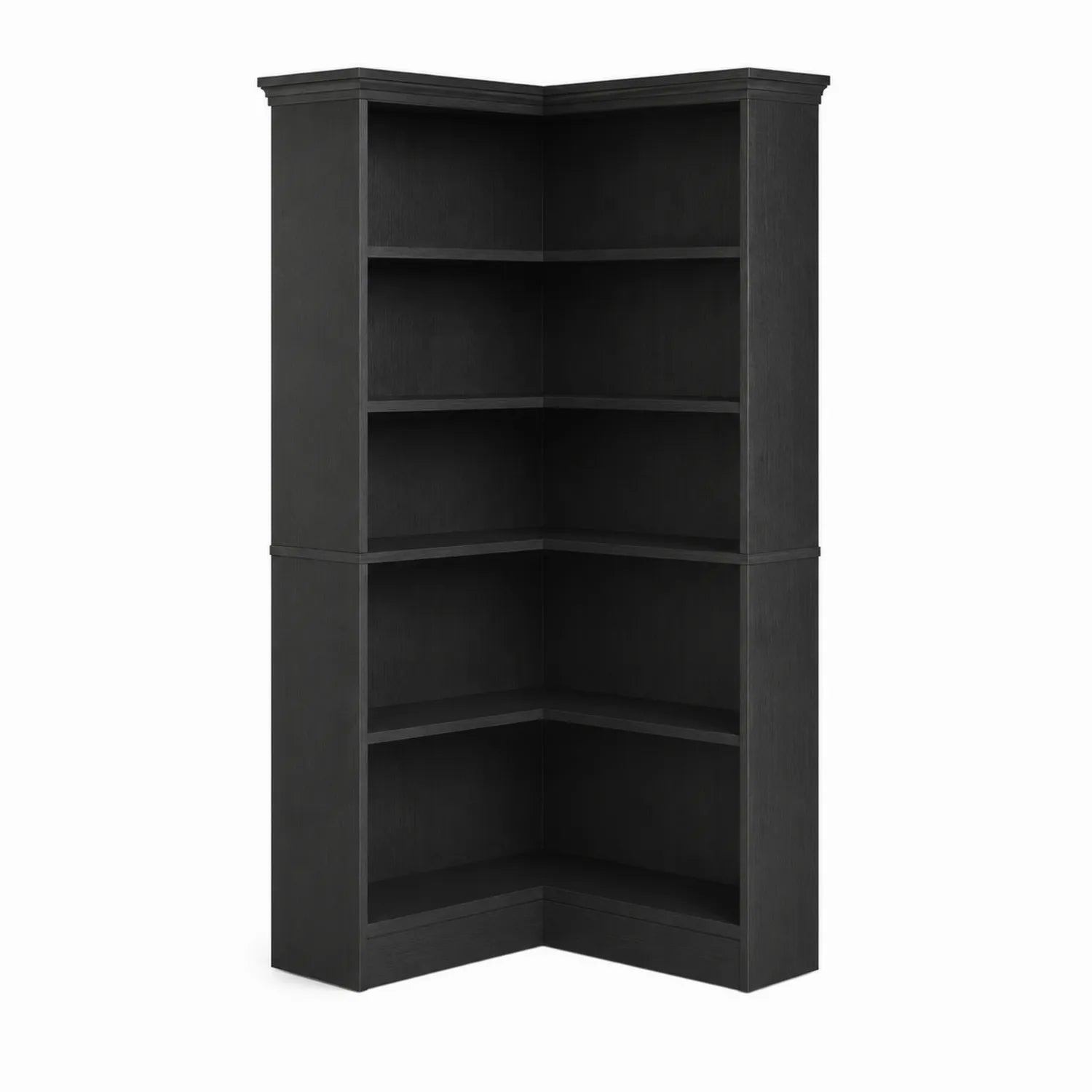 Libreria Angolare in Legno Nero con 5 Ripiani
