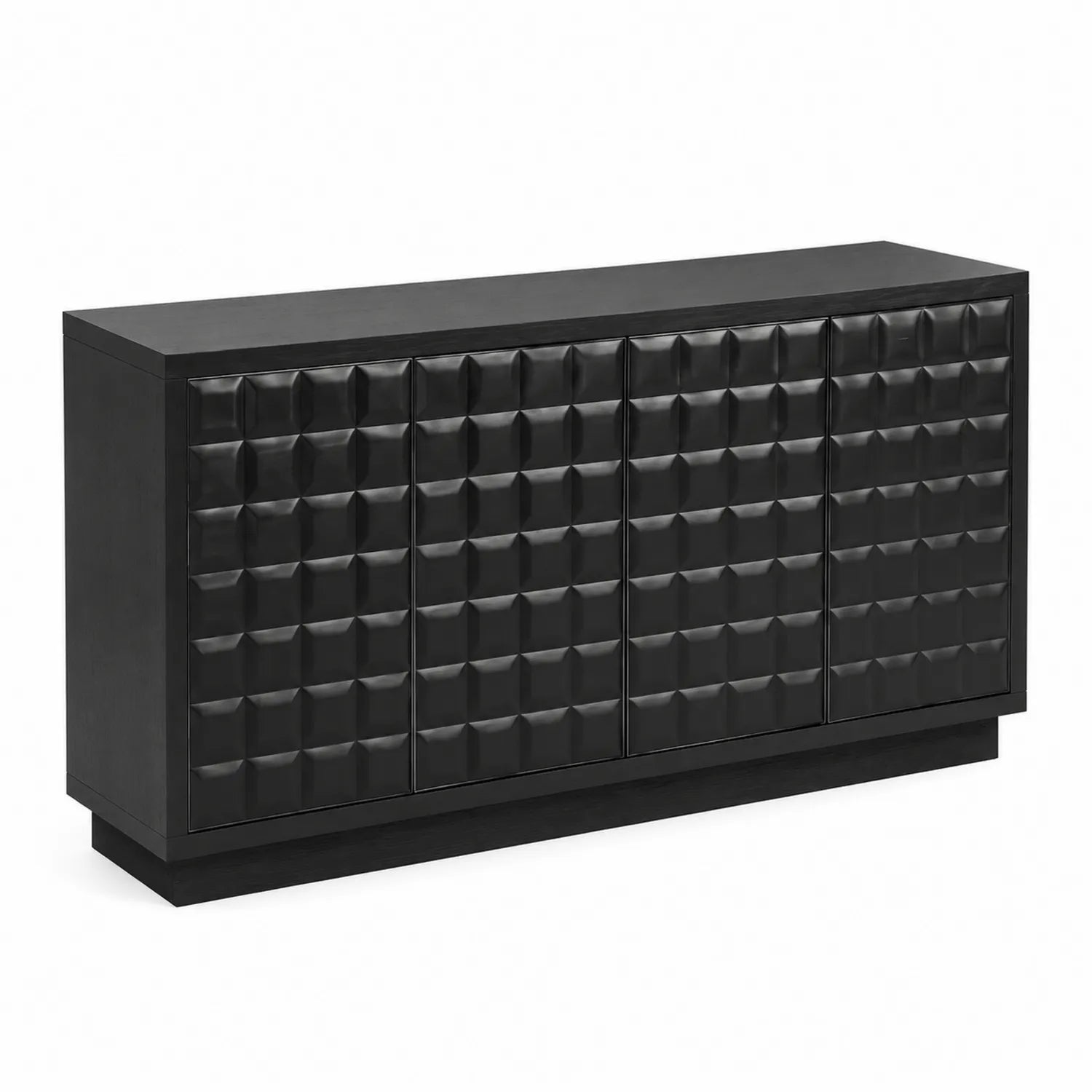 Credenza in Legno con Rivestimento in Pelle Nera 150x40x85 cm