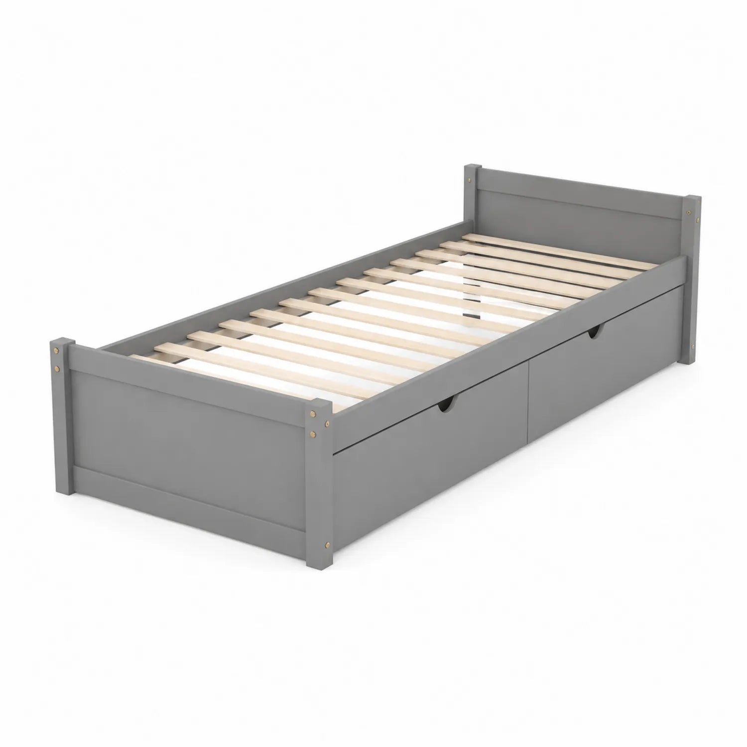 Letto singolo in legno di pino con cassetti Grigio 200x90x60 cm