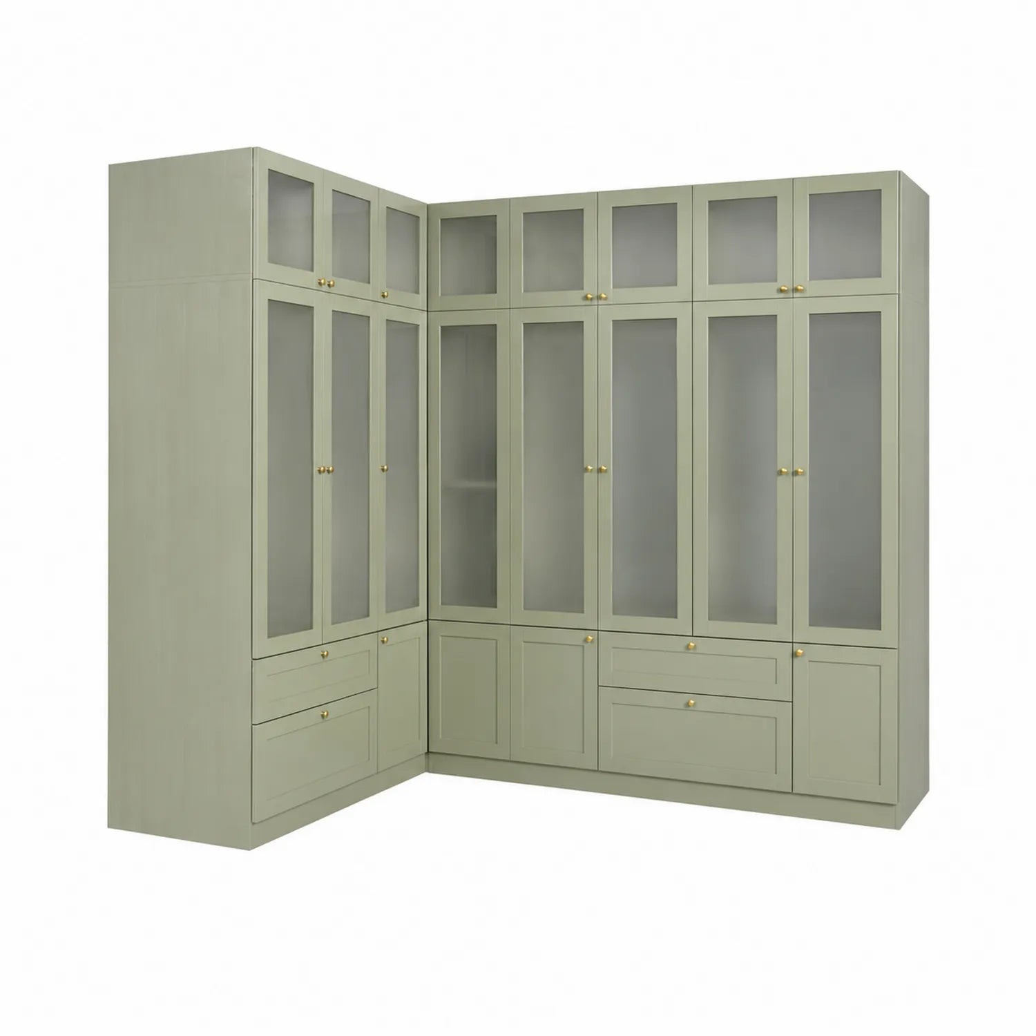 Armadio angolare in legno verniciato con ante in vetro smerigliato 200x240x60 cm