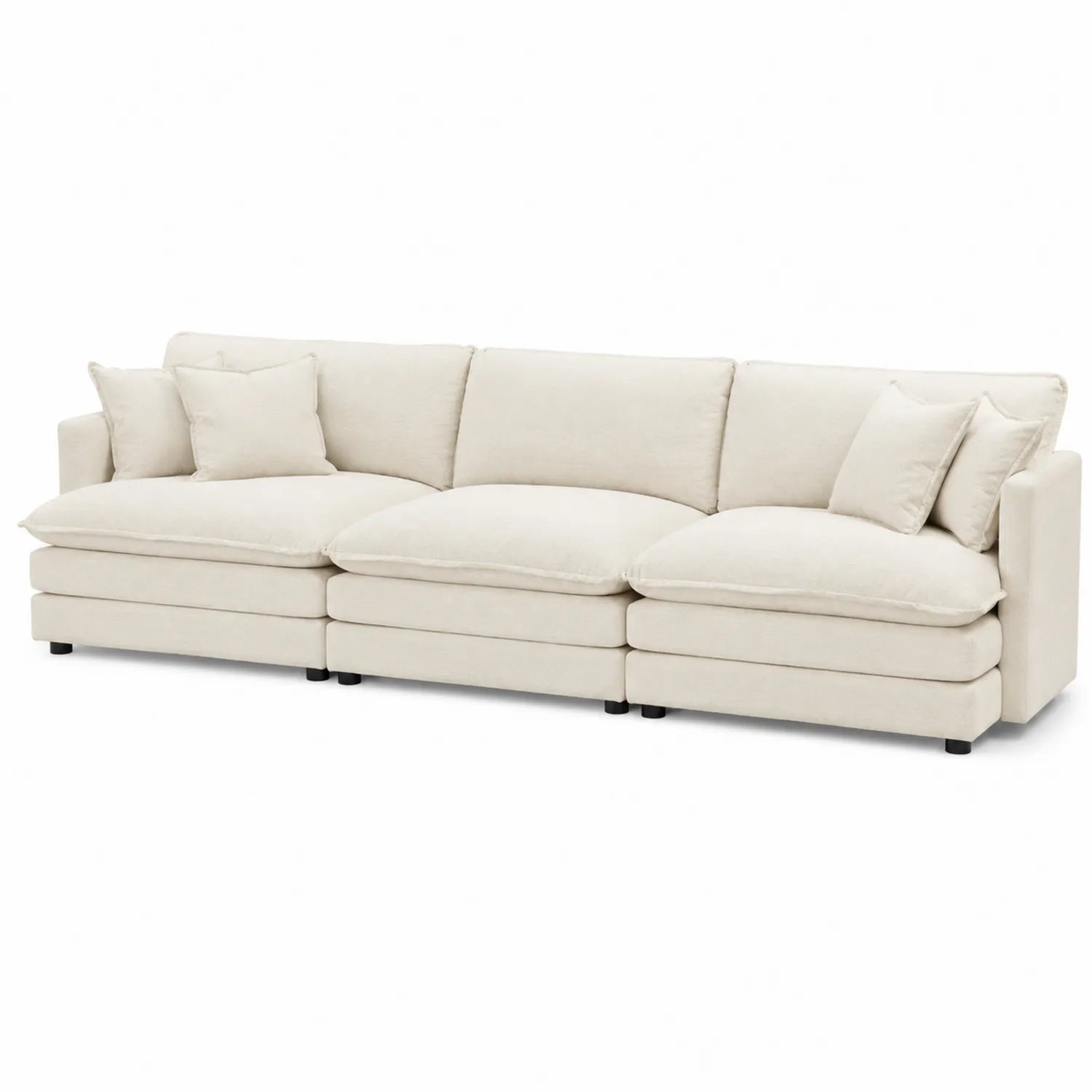 Divano modulare in tessuto poliestere beige con cuscini