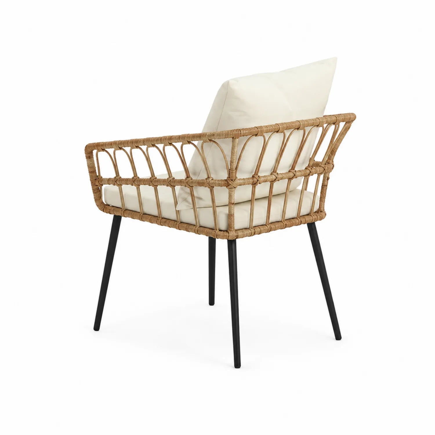 Sedia in Rattan con Cuscino in Poliestere e Gambe in Metallo