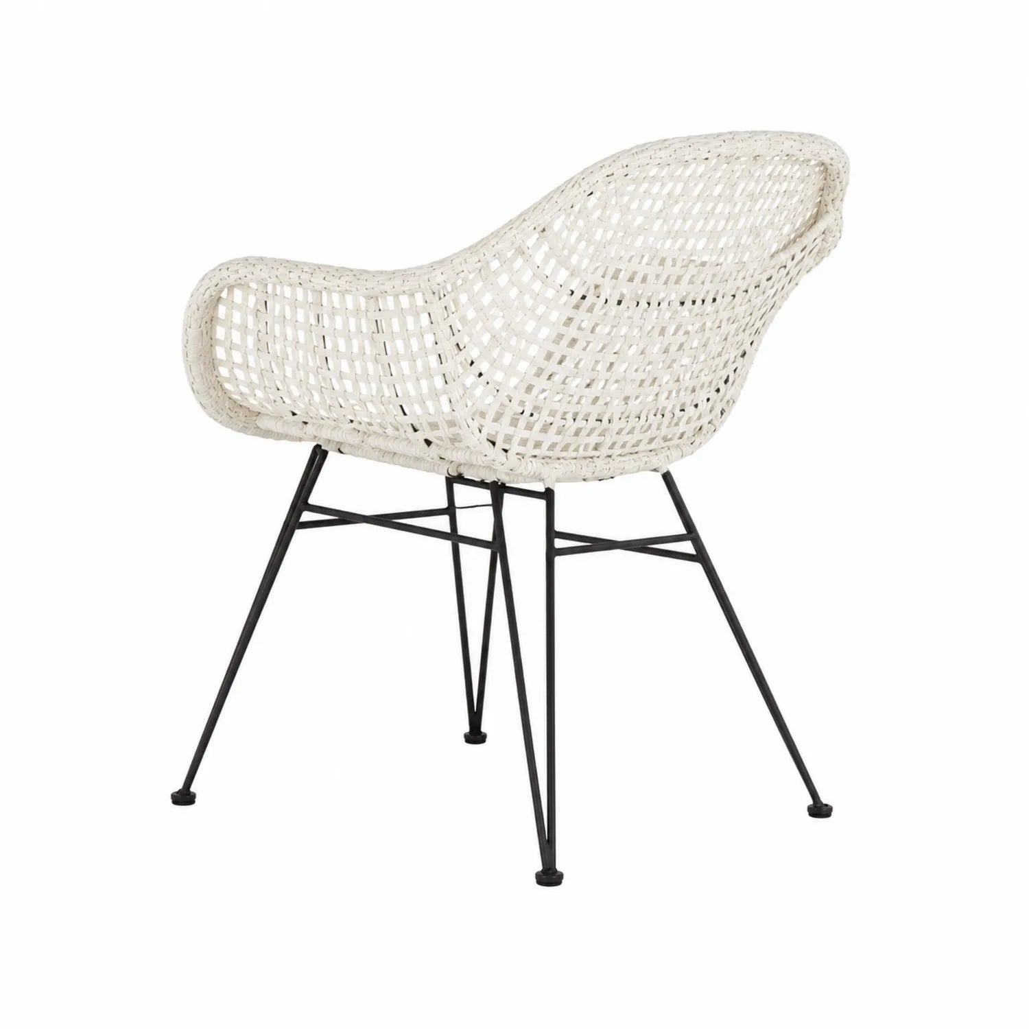 Sedia in Rattan Bianco con Gambe in Metallo Nero