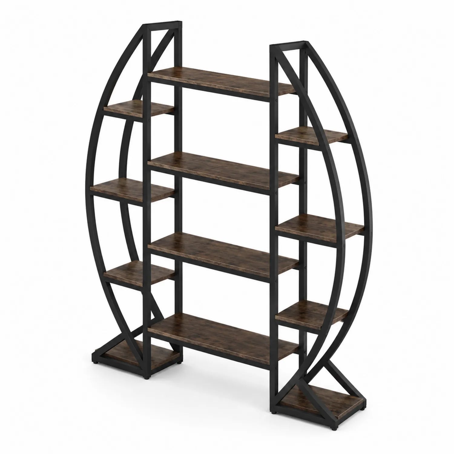 Scaffale in legno e metallo nero con 7 ripiani
