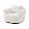 Poltrona girevole in tessuto bouclé bianco con struttura in legno