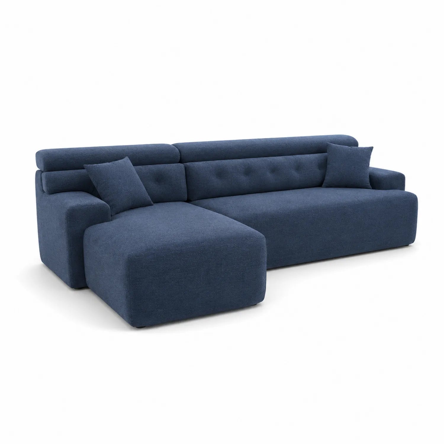 Divano angolare con chaise longue in tessuto, 3 posti, Blu